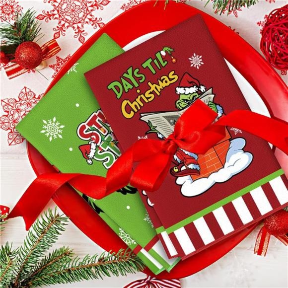 Red | Kitchen Towels 2 Pieces Christmas | 17.7 x 27.5 Inch | Grinch Decorations - Picture 2 of 7